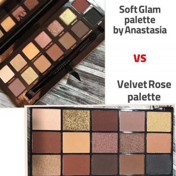 مقایسه بین پالت سایه چشم 15 رنگ رولوشن مدل Velvet Rose و پالت سایه آناستازیا سافت گلم