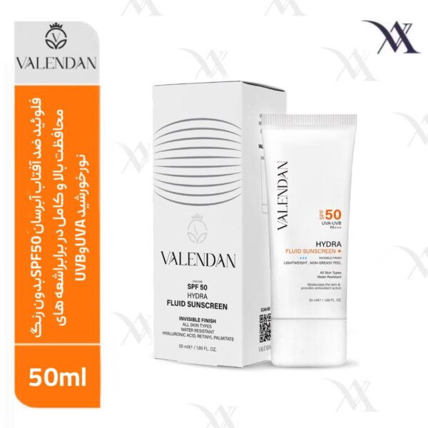 فلوئید ضد آفتاب آبرسان 50SPF بدون رنگ (Valendan )